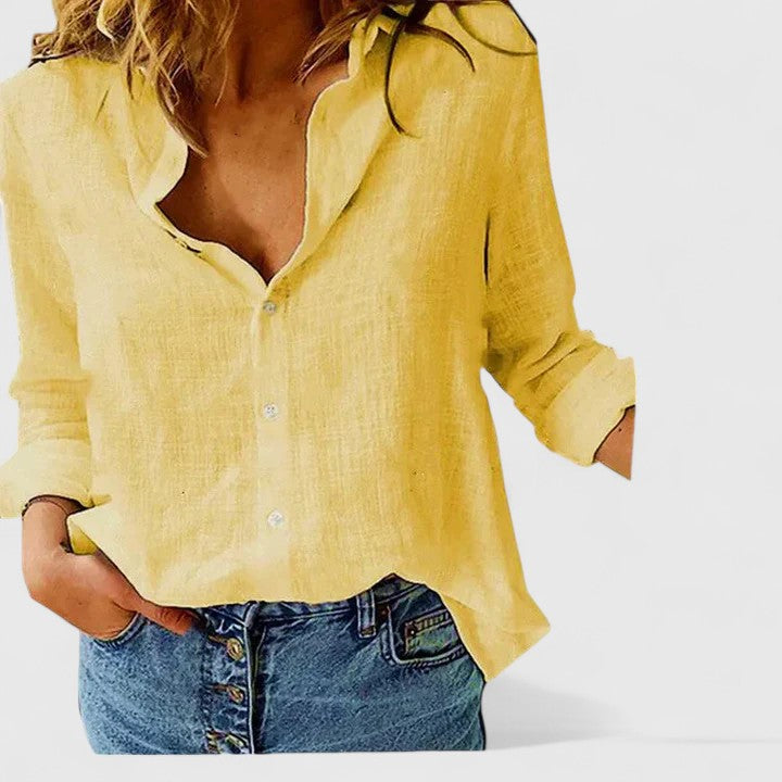 Nicola | Women’s Linen V Neck Button Blouse